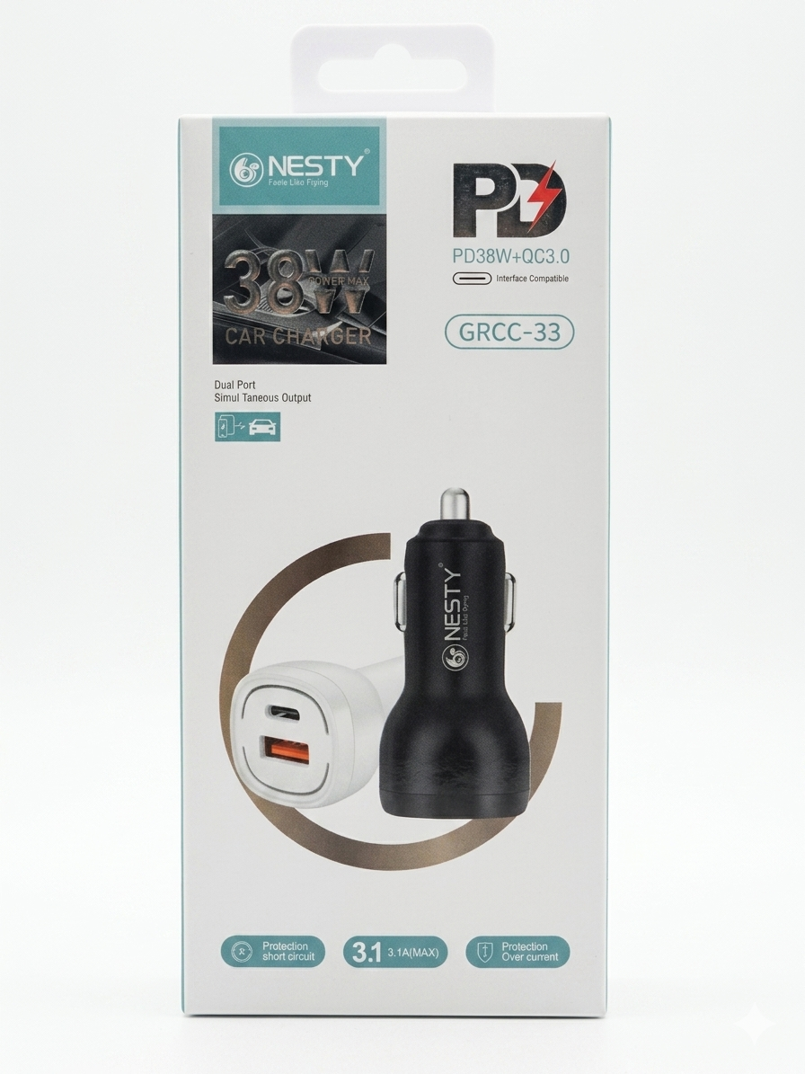 Nesty 38W USB & Type-c Fast Car Charger